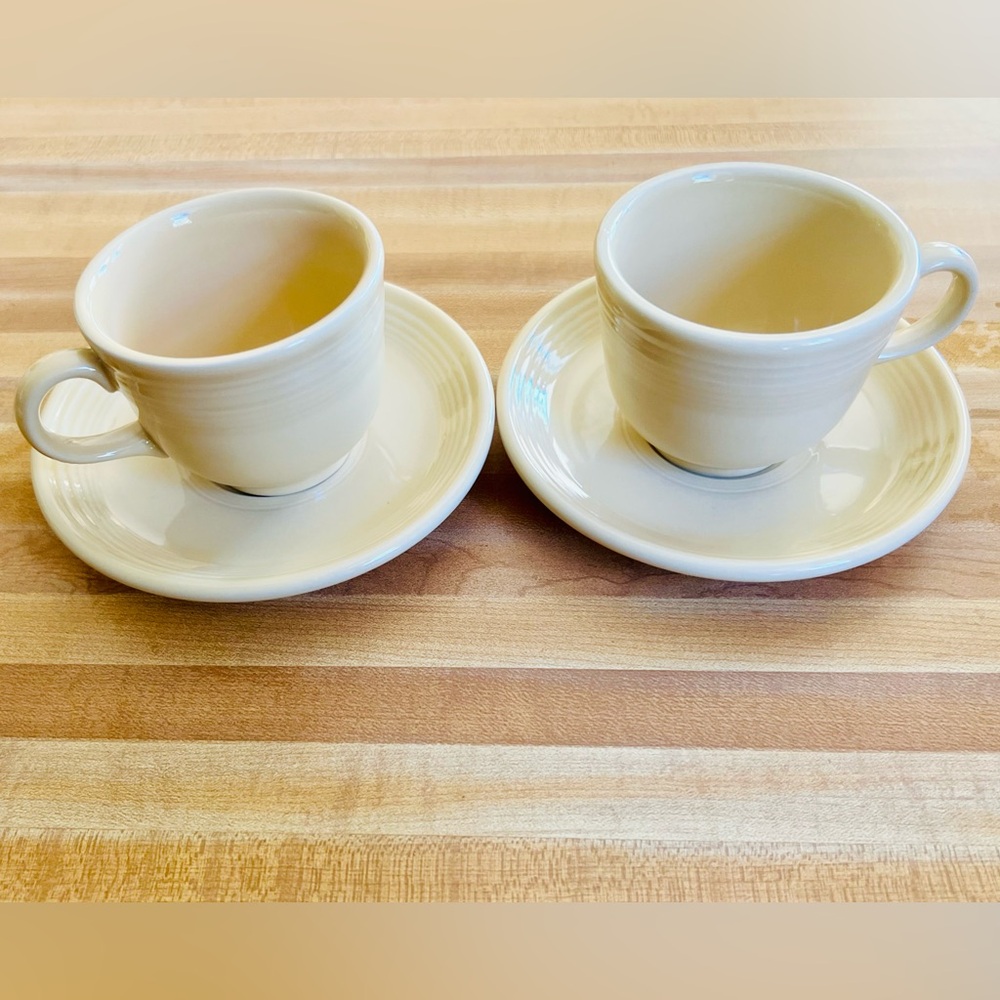Fiestaware Set of Two Cups and Saucers Vintage circa 1992 Ivory (Cream) EUC